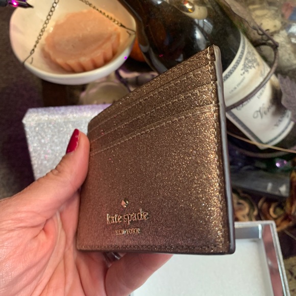 Authentic Kate Spade smooth glitter leather card case in box - Picture 6 of 8